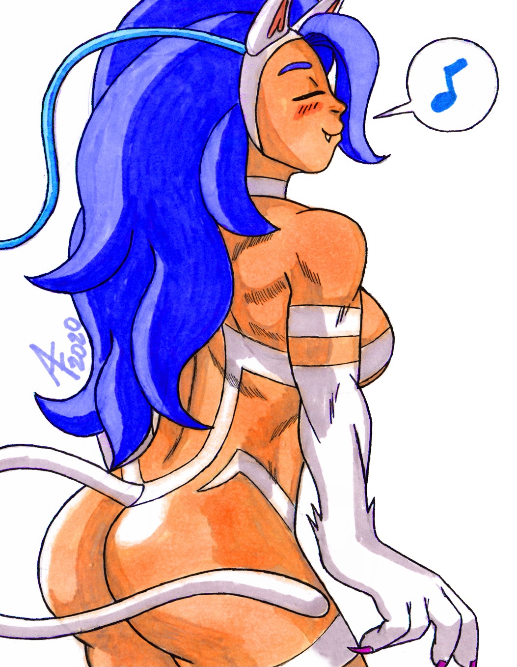 aaronhibiki abs animal_humanoid athletic athletic_female athletic_humanoid big_breasts big_butt big_hair blue_hair breasts butt capcom cat_humanoid claws clothing curvy_figure darkstalkers fangs felicia_(darkstalkers) felid felid_humanoid feline feline_humanoid female fur hair hi_res humanoid long_hair mammal mammal_humanoid muscular muscular_female musical_note small_waist solo solo_focus tan_body tan_skin thick_thighs thong underwear vampire_(game) video_games white_body white_fur wide_hips