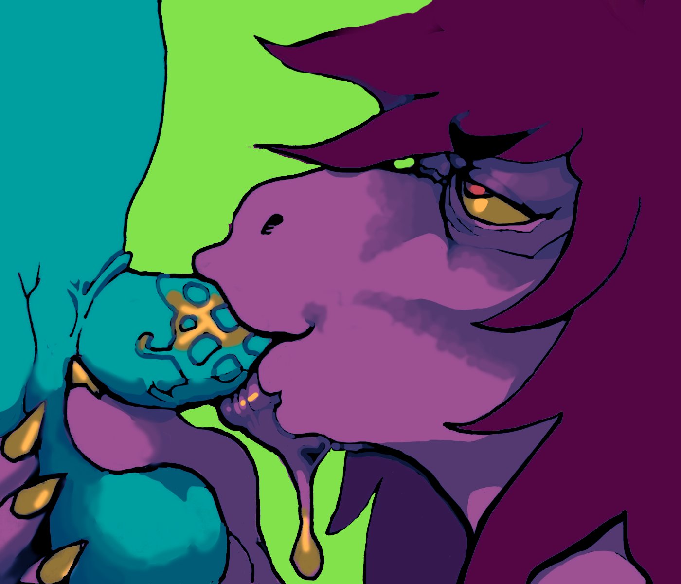 anthro ball_fondling balls bodily_fluids deathheadmoth00 deltarune drooling duo fellatio female fondling genitals hi_res male male/female oral penile penis saliva sex snout susie_(deltarune) video_games