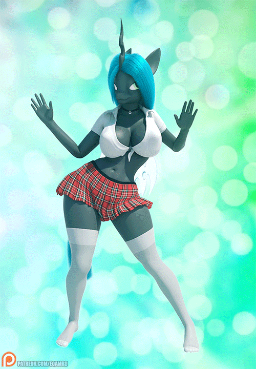 3d_(artwork) animated anthro arthropod belly big_breasts bottomwear breasts changeling clothed clothing dancing digital_media_(artwork) eqamrd equid equine female friendship_is_magic hasbro horn horse huge_breasts jiggle mammal my_little_pony navel nipples pony queen_chrysalis_(mlp) short_playtime skirt solo wings