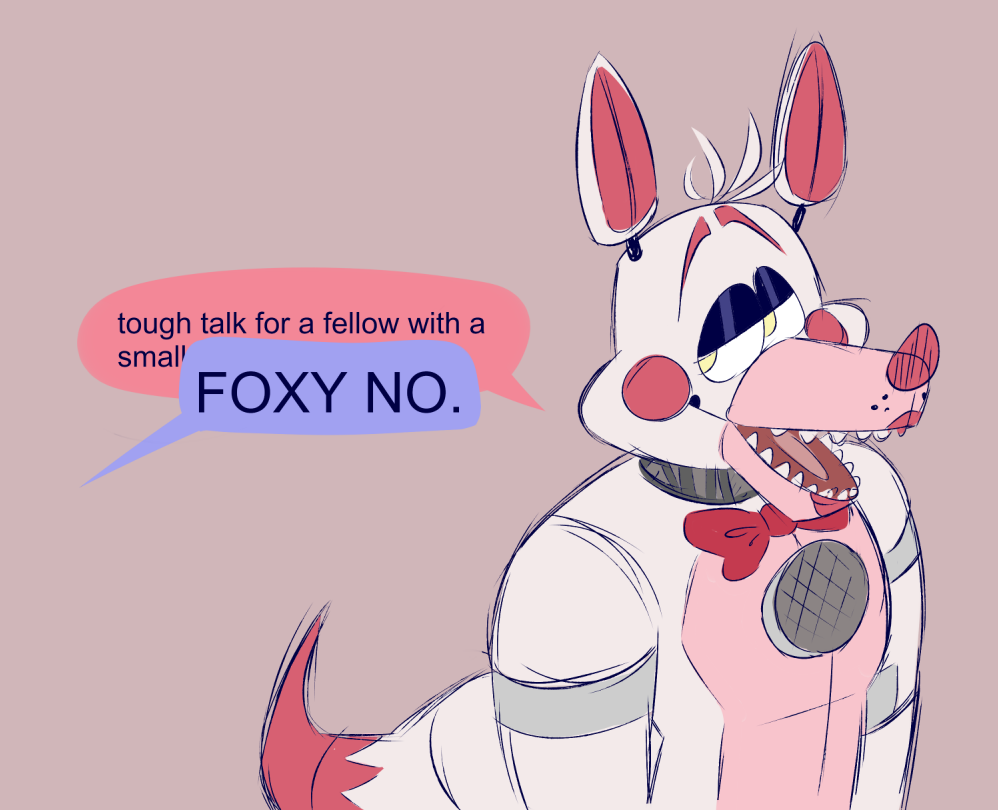 2020 animatronic anthro bow_tie canid canine dialogue dipstick_tail english_text five_nights_at_freddy's fox freckles funtime_foxy_(fnafsl) head_tuft lipstick looking_aside machine makeup male mammal multicolored_body multicolored_tail offscreen_character open_mouth open_smile red_cheeks robot sharp_teeth simple_background sister_location sketch skkortysoup smile solo speaker speech_bubble teeth text tuft video_games white_body yellow_eyes