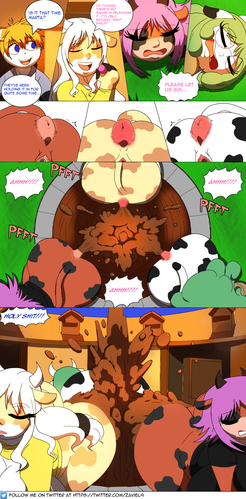 all_fours anal_prolapse anthro big_breasts big_butt bovid bovine breasts butt cattle conker conker's_bad_fur_day daisy_(disambiguation) eyes_closed feces female group hi_res male male/female mammal marta olive_(disambiguation) prolapse rareware rodent scat sciurid text url video_games zaviel
