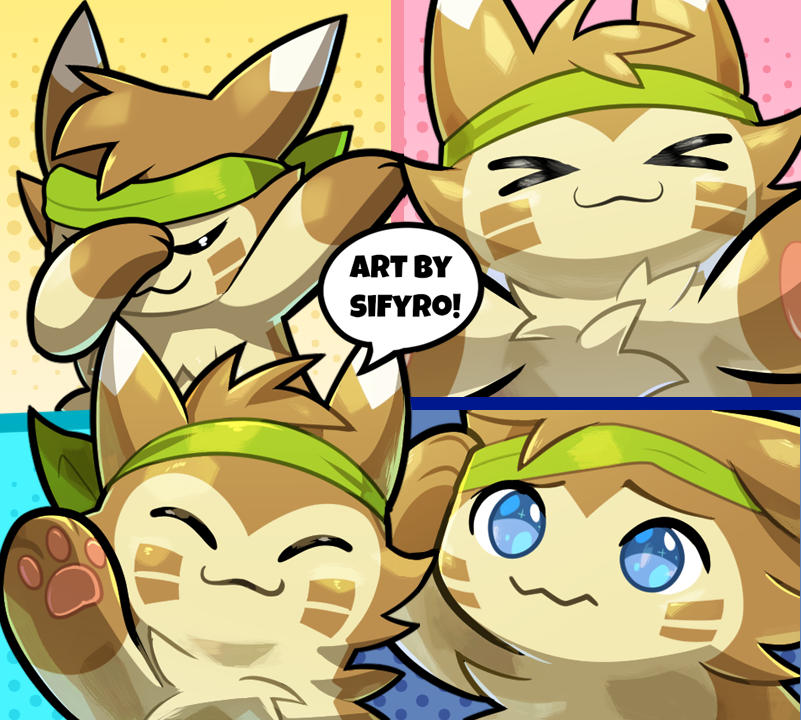 accessory ambiguous_form ambiguous_gender blitzdrachin blue_background blue_eyes brown_body brown_fur cheek_tuft chest_tuft conditional_dnp confusion dabbing emotes eyes_closed facial_tuft fur furret gesture happy head_tuft headband meme multiple_images nintendo pawpads pink_background pink_pawpads pok&eacute;mon pok&eacute;mon_(species) shaded simple_background solo tuft video_games waving yellow_background