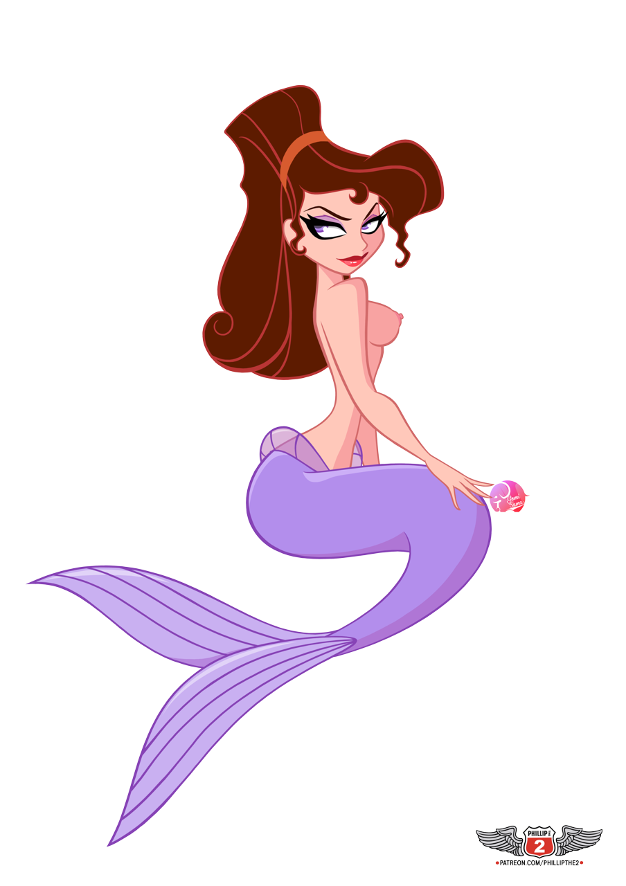 alpha_channel breasts disney erect_nipples female gomi-sama hair hercules_(1997) hi_res humanoid marine megara merfolk nipples nude phillipthe2 pose purple_eyes red_hair simple_background solo transparent_background