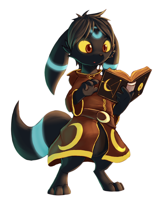 alpha_channel canid canine clothed clothing eeveelution gaming magic magic_user male mammal nexeron nintendo pok&eacute;mon pok&eacute;mon_(species) pose reading reading_book shiny_pok&eacute;mon simple_background solo standing transparent_background umbreon video_games