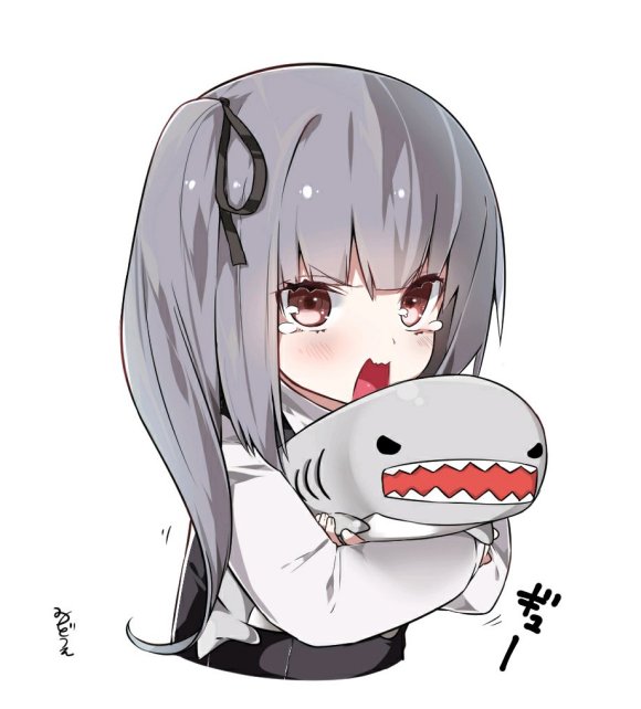 1girl animal cute gray_hair shark