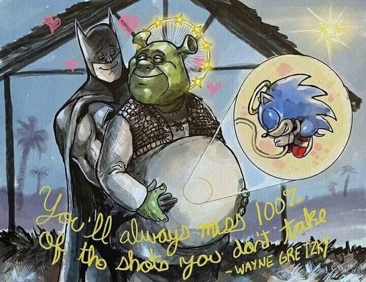 &lt;3 batman batman_(series) dreamworks duo embrace eulipotyphlan fetus halo hand_holding hedgehog human humanoid internal male male/male mammal night ogre palm_tree plant pregnant shrek_(character) shrek_(series) smile sonic_the_hedgehog sonic_the_hedgehog_(series) star text tree unknown_artist what why