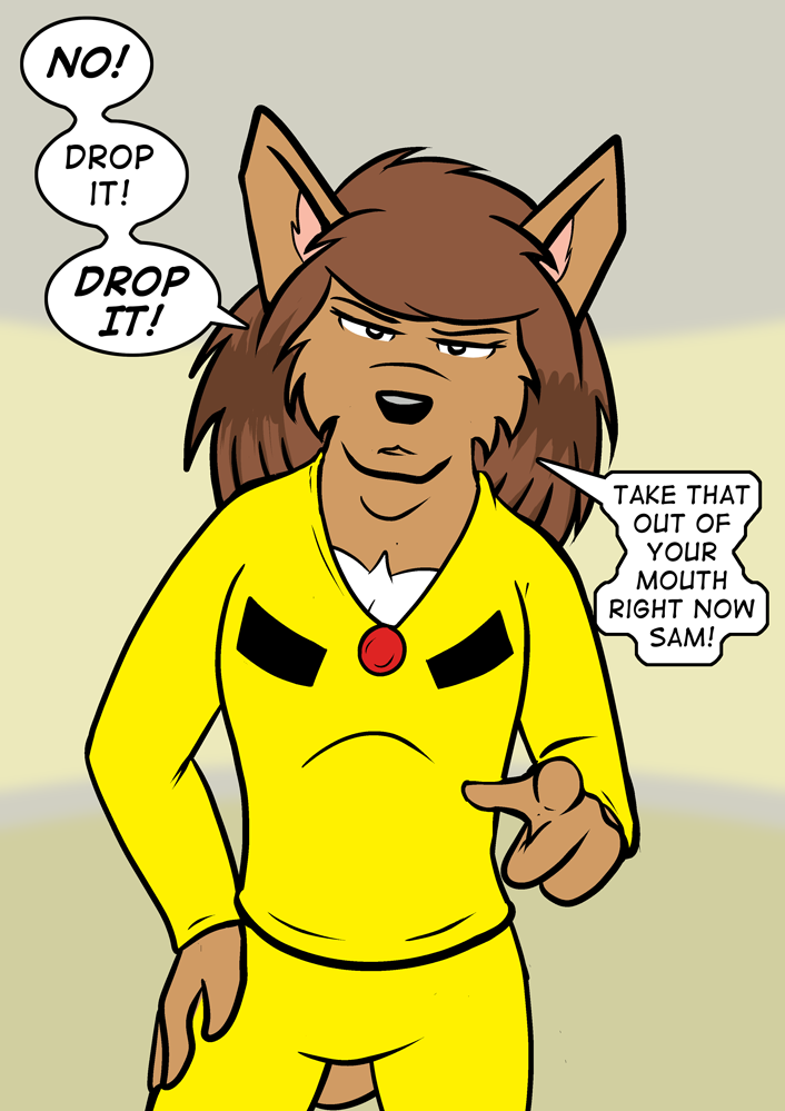 alan_foreman anthro black_nose bowman's_wolf brown_body brown_fur brown_hair canid canine canis clothed clothing dialogue english_text female florence_ambrose freefall fur hair looking_at_viewer mammal red_wolf solo text webcomic wolf