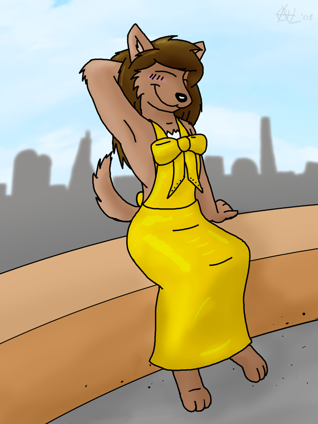 2008 alan_foreman anthro black_nose blush bowman's_wolf brown_body brown_fur brown_hair canid canine canis clothed clothing female florence_ambrose freefall fur hair mammal red_wolf sitting solo webcomic wolf