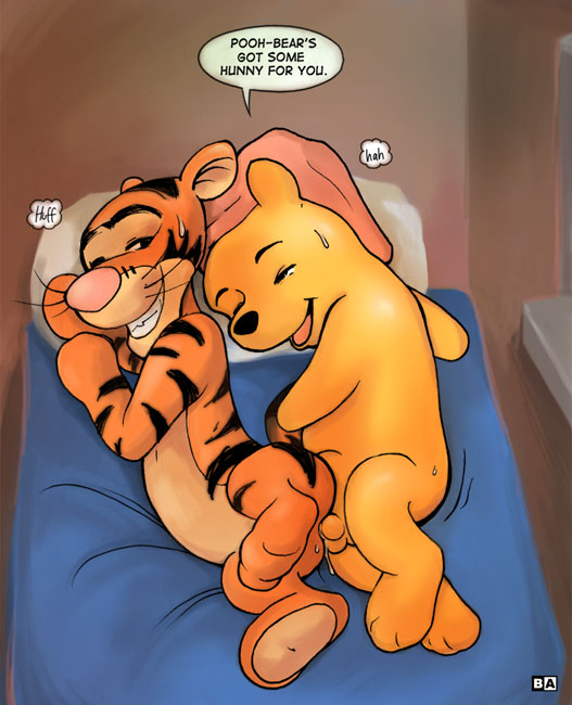 anal_penetration anthro balls battle_angel bear bed butt dialog disney duo feline gay innuendo interspecies looking_back lying male mammal on_side penetration pillow pooh pooh_bear sex smile stripes sweat sweatdrop text tiger tigger winnie_the_pooh winnie_the_pooh_(franchise)