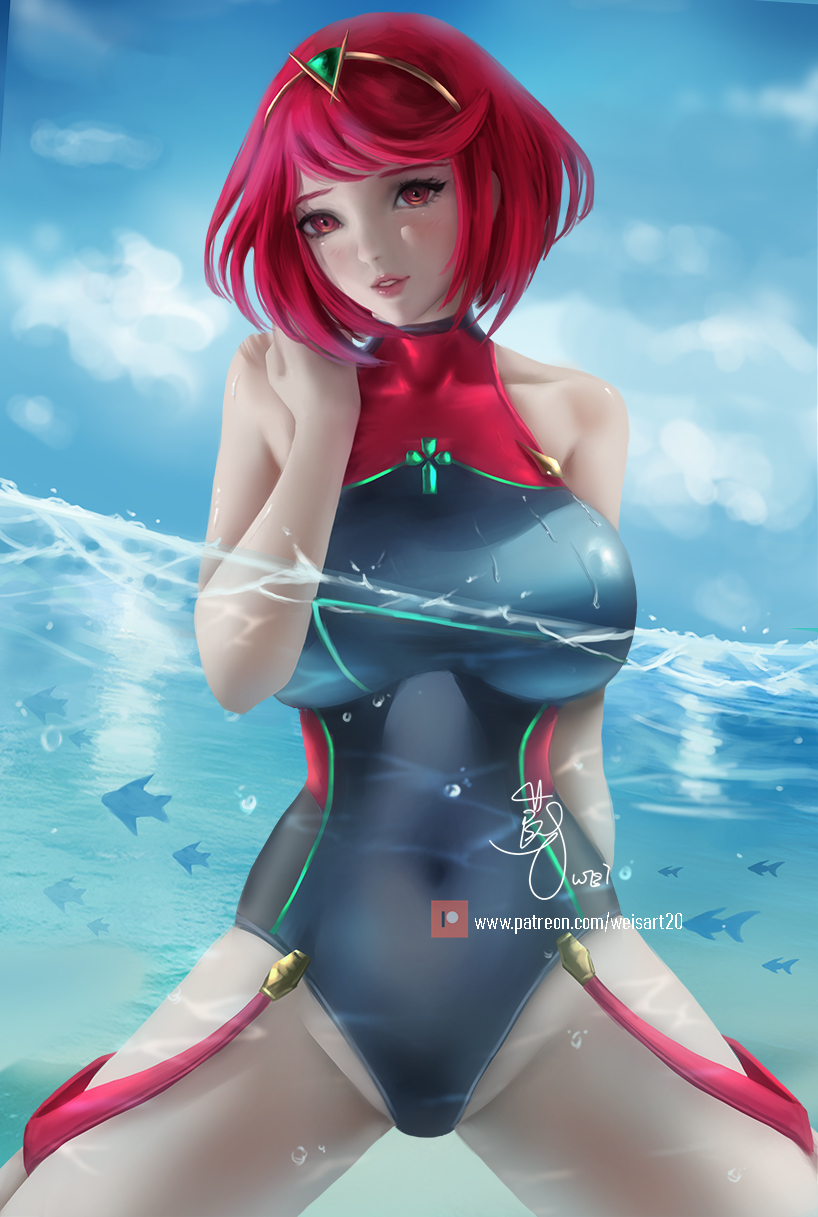 breasts homura_(xenoblade_2) official_watermark swimsuits weisart20 xenoblade xenoblade_chronicles xenoblade_chronicles_2
