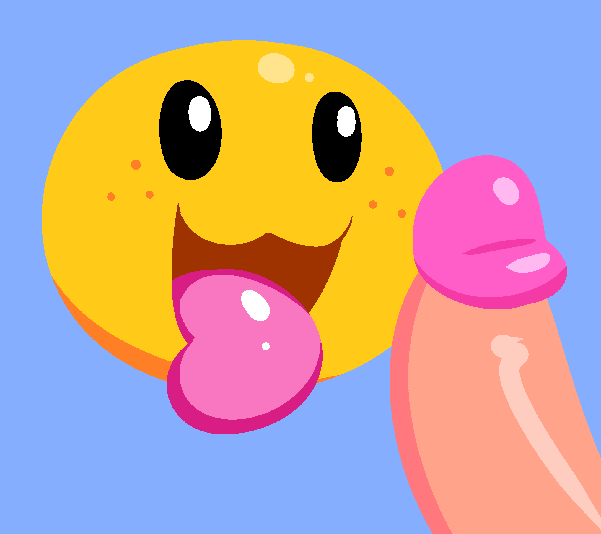 ambiguous_gender disembodied_penis duo erection freckles genitals goo_creature hi_res humanoid_genitalia humanoid_penis male male/ambiguous mark_m not_furry open_mouth penis simple_background slime solo_focus tongue tongue_out