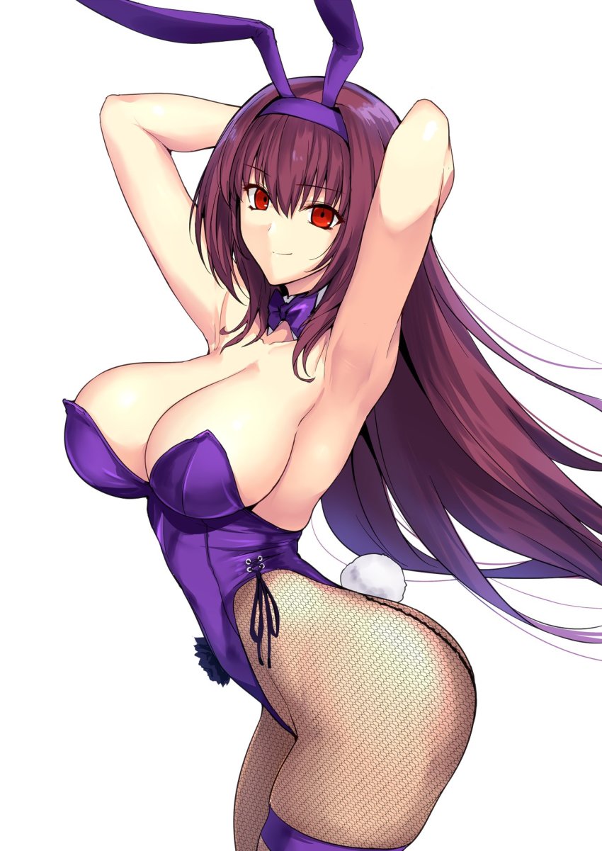 animal_ears breasts bunny_ears bunny_girl cleavage fate/grand_order harukon_(halcon) leotard pantyhose scathach_(fate/grand_order)