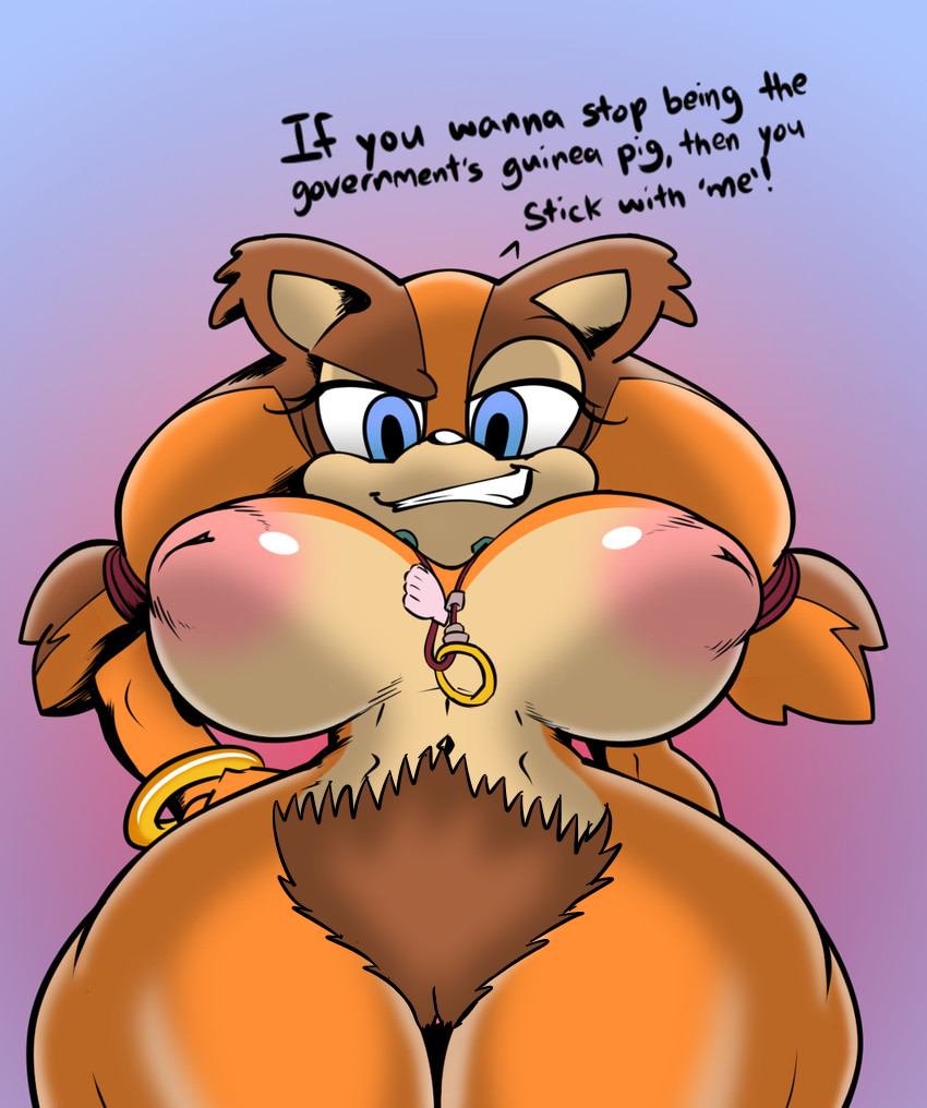 anthro at badger big_breasts blue_eyes breasts dialogue edit female game_(disambiguation) genitals hairy hairy_pussy huge_breasts jewelry low-angle_view mammal mustelid musteline necklace nipples nude pubes pussy solo sonic_boom sonic_the_hedgehog_(series) sticks_the_jungle_badger teeth text view viewer wide_hipes xaveknyne