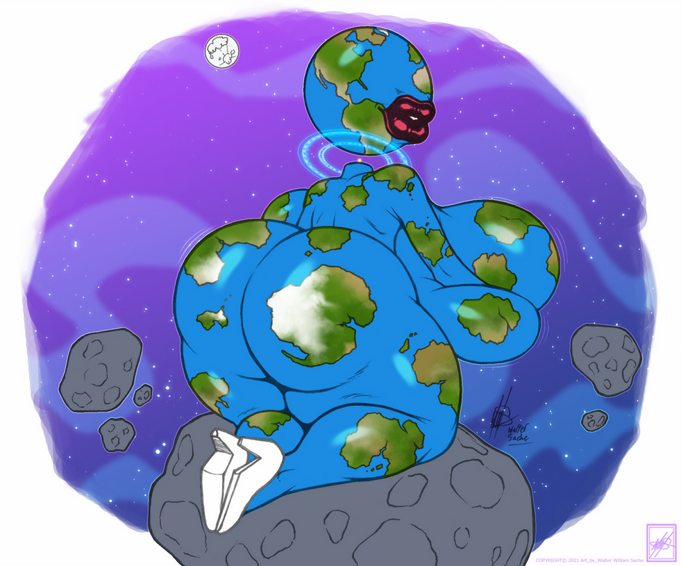 anthro big_breasts big_butt breasts butt earth female lips living_planet planet presenting presenting_hindquarters solo space thick_thighs walter_sache what_has_science_done