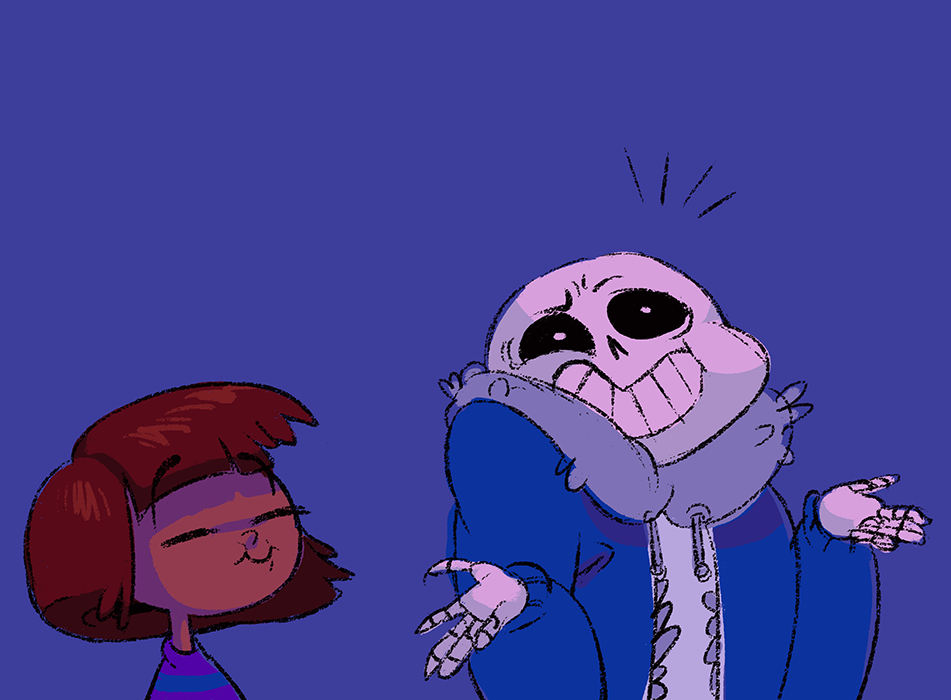 animated_skeleton blue_background bone male nearshotarts protagonist_(undertale) sans_(undertale) simple_background skeleton undead undertale video_games