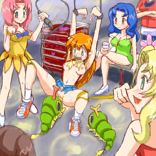 6+girls artist_request ayame_(pokemon) bdsm blush bondage botan_(pokemon) bound breasts caterpie cleavage daisy forced gym_leader haruka_(pokemon) kasumi_(pokemon) lily may misty multiple_girls nipples pixel_art pokemon pussy sakura_(pokemon) siblings sisters spread_legs tears torn_clothes violet whip