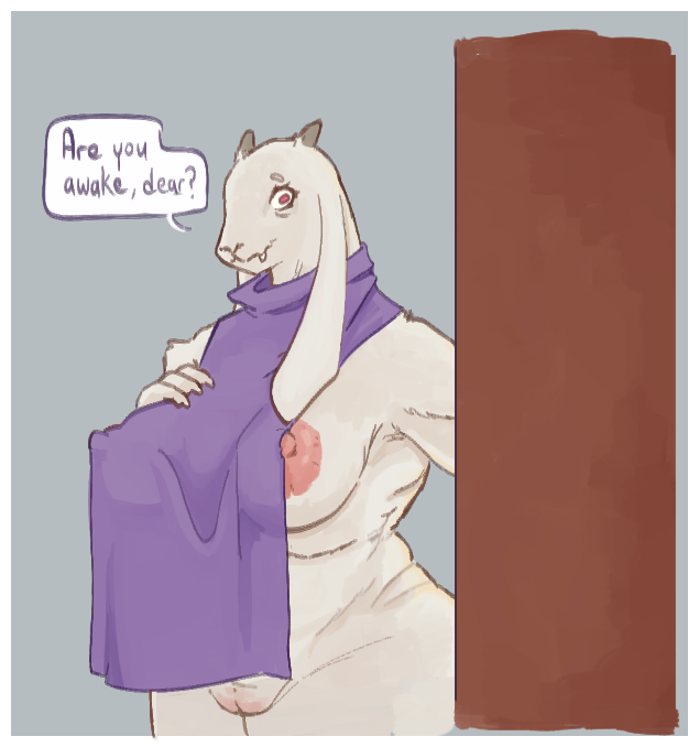 anthro areola big_areola big_breasts big_nipples boss_monster bovid breasts caprine deltarune dialogue doorway felid female floppy_ears fur goat hand_on_breast horn humanoid hybrid lion mammal milkydraws8 monster nipples overweight pantherine red_eyes slightly_chubby solo solo_focus thick_thighs toriel undertale video_games white_body white_fur wide_hips