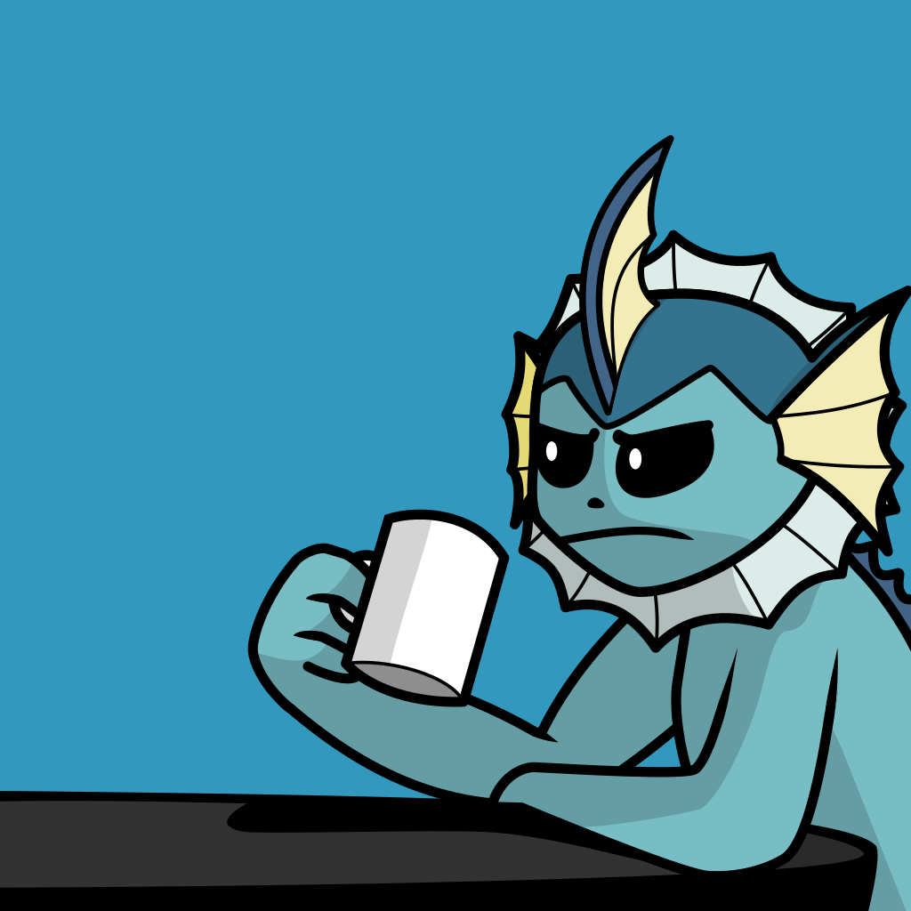 1:1 2021 amavect ambiguous_gender anthro blue_background blue_body coffee_mug cup digital_drawing_(artwork) digital_media_(artwork) eeveelution frown furniture holding_cup holding_object humor meme nintendo parody pok&eacute;mon pok&eacute;mon_(species) reaction_image side_view simple_background sitting solo stare table too_early_for_this vaporeon video_games ಠ_ಠ