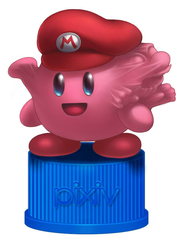 2008 bottle_cap kirby kirby_(series) mario mario_bros nightmare_fuel nintendo pixiv simple_background smile tomoyohi video_games vore waddling_head what what_has_science_done where_is_your_god_now white_background why