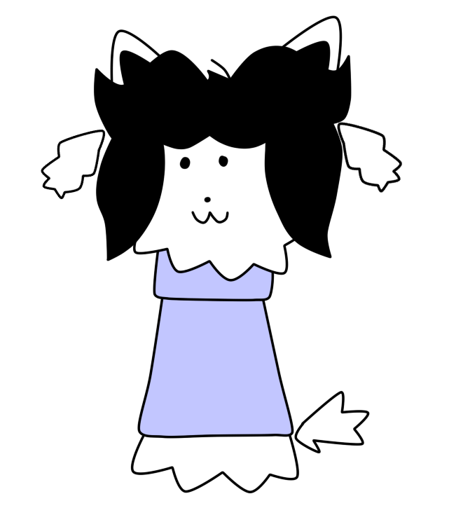 black_hair canid canine canis clothing crossover domestic_cat domestic_dog felid feline felis female feral hair mammal mario_bros monster nintendo paper_mario paperigg smile solo tem temmie_(undertale) undertale video_games