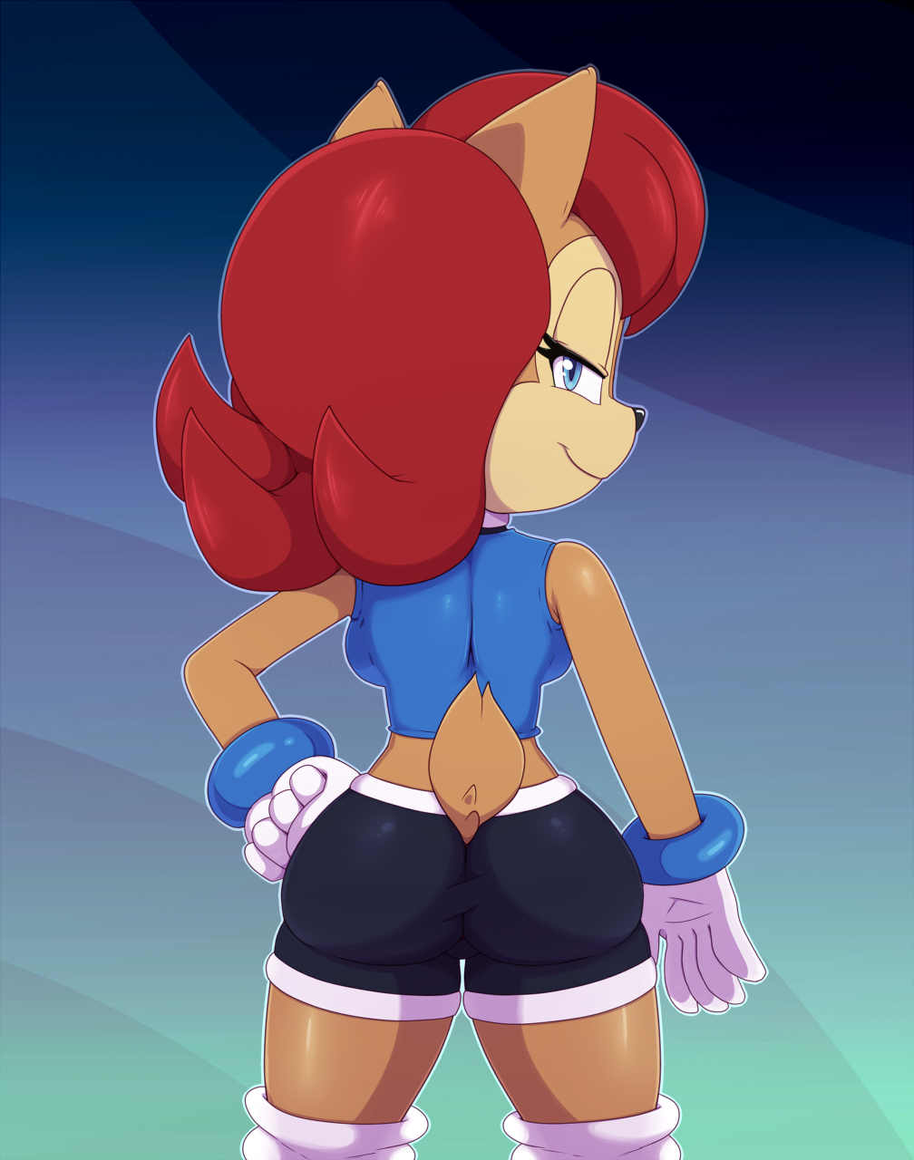 anthro archie archie_comics bigdon1992 brown_body brown_fur butt chipmunk clothed clothing digital_media_(artwork) female fur ground_squirrel hair hi_res mammal patreon patreon_pinups rear_view red_hair rodent sally_acorn sciurid solo sonic_the_hedgehog_(archie) sonic_the_hedgehog_(comics) sonic_the_hedgehog_(series)