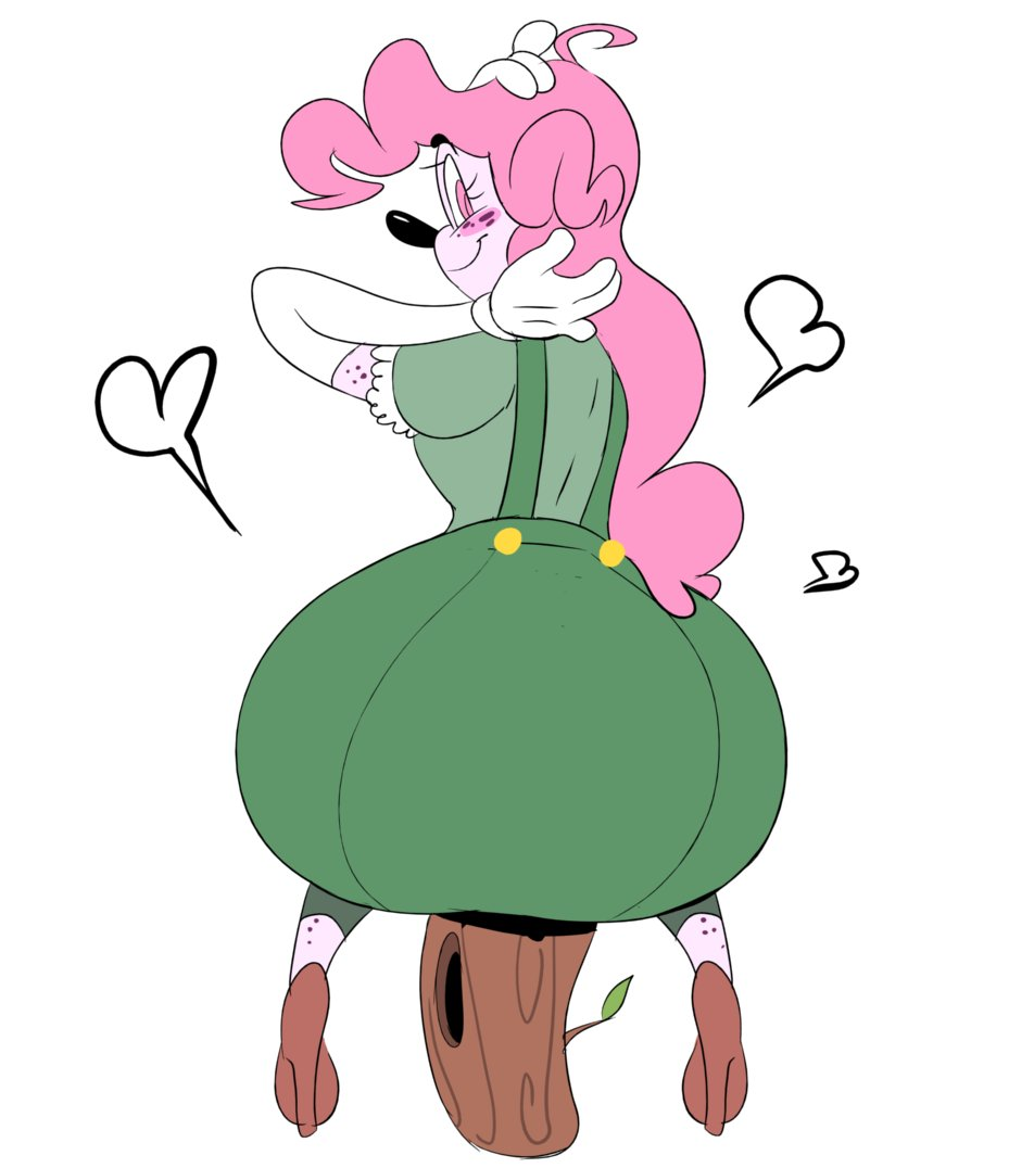 &lt;3 big_butt blush butt clown girly humanoid lederhosen log looking_at_viewer looking_back male mrs.mayhem solo stump suspenders thick_thighs vimhomeless wood