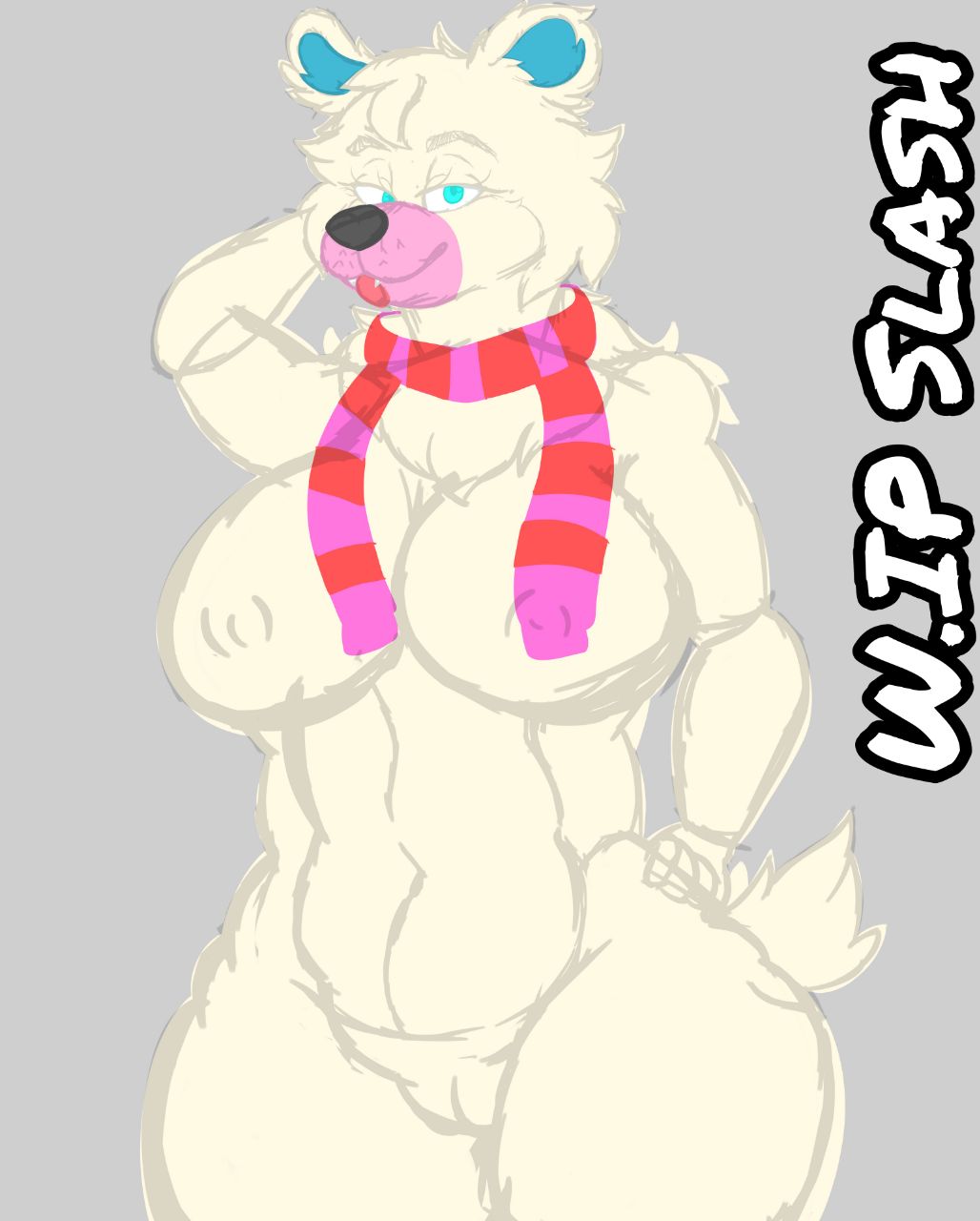 acidslash28 anthro big_breasts blue_body blue_fur breasts butt christmas chubby_female collar collar_only cuddles_(character) epic_games female fortnite fur genitals hi_res holidays mammal mostly_nude nipples nude pink_body pink_fur polar_bear pussy scarf scarf_only slightly_chubby solo thick_thighs ursid ursine video_games white_body white_fur