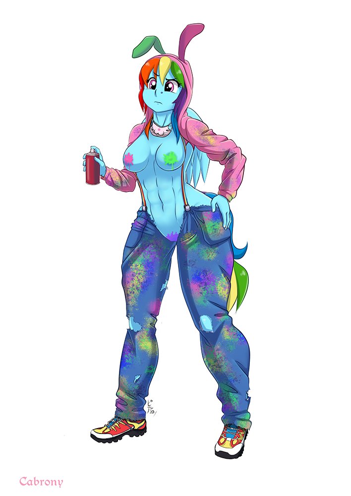 anthro anthrofied barely_visible_genitalia barely_visible_pussy big_breasts biped breasts cabrony clothed clothing equid female friendship_is_magic genitals mammal my_little_pony pia-sama pussy rainbow_dash_(mlp) simple_background skimpy solo standing white_background
