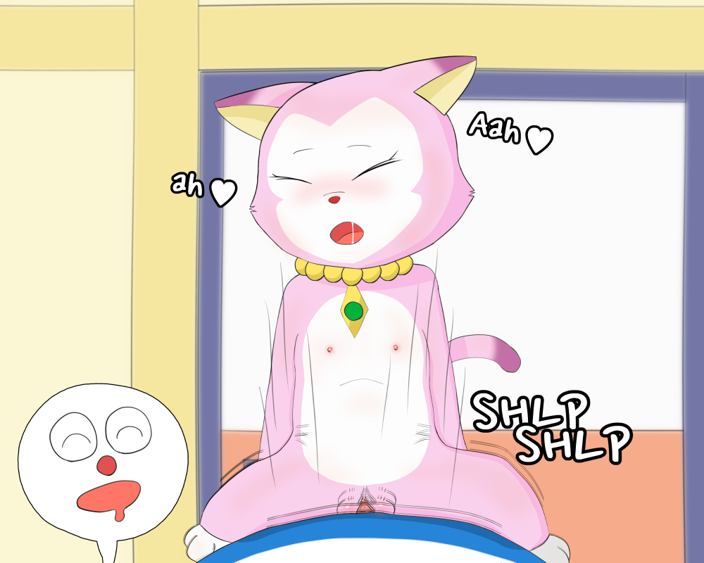 blush cowgirl_position domestic_cat doraemon doraemon_(character) dr.francat duo eyes_closed felid feline felis female female_penetrated feral from_front_position gem_(stone) genitals jewelry male male/female male_penetrating male_penetrating_female mammal miyoko motion_lines necklace nipples on_bottom on_top penetration pussy semi-anthro sex solo_focus vaginal vaginal_penetration