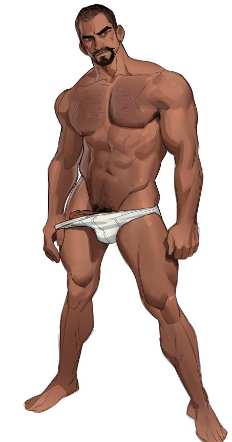 1boy abs bara briefs bulge buzz_cut chest_hair dark_skin dark_skinned_male erection facial_hair full_body goatee groin horikwawataru large_pectorals looking_at_viewer male_focus male_pubic_hair male_underwear mature_male muscular muscular_male mustache navel navel_hair nipples overwatch penis_peek pubic_hair pulled_by_self reaper_(overwatch) scar scar_on_chest short_hair sideburns solo stomach thighs uncensored underwear underwear_only underwear_pull very_short_hair white_male_underwear