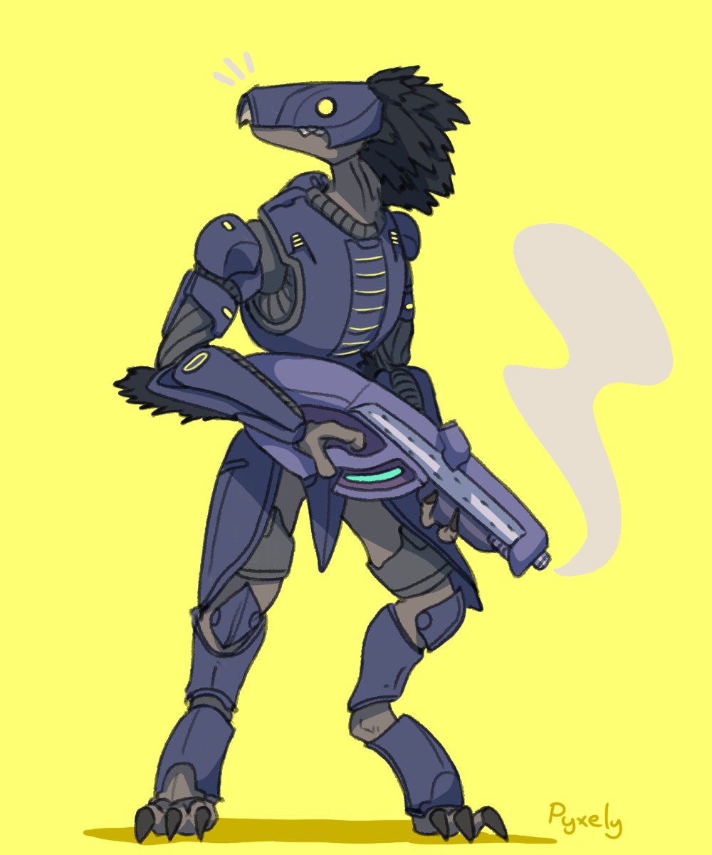 2_fingers 3_toes alien ambiguous_gender armor digitigrade feathers feet fingers halo_(series) hi_res humanoid kig-yar male microsoft plumage pyxelyart_(artist) ranged_weapon scalie simple_background smoke solo t'vaoan toes video_games weapon xbox_game_studios