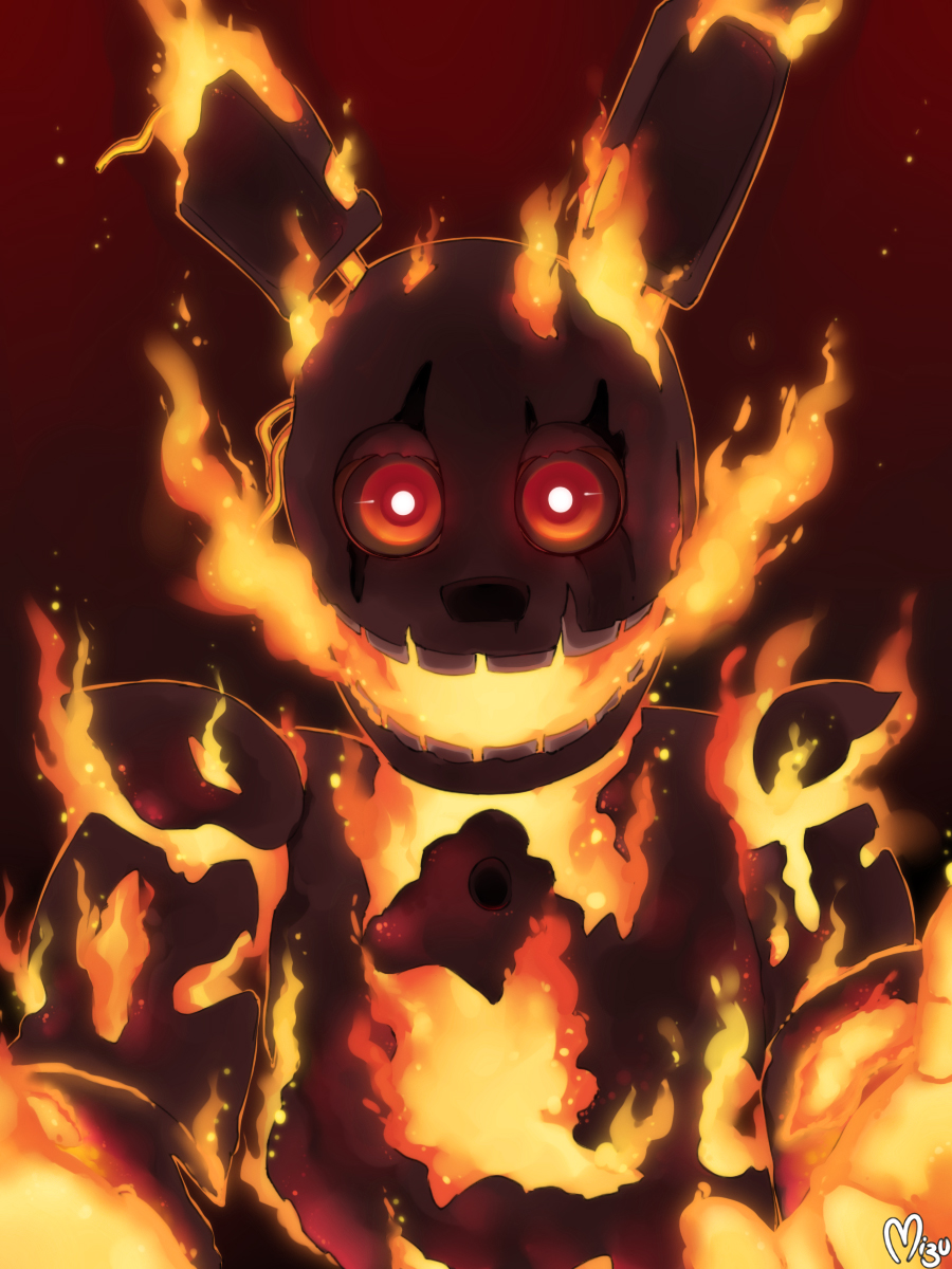 2020 animatronic anthro blazemizu breath_powers brown_nose close-up elemental_creature elemental_manipulation fire fire_body fire_breathing fire_ears fire_hand fire_manipulation five_nights_at_freddy's five_nights_at_freddy's_3 five_nights_at_freddy's_ar flaming_springtrap_(fnaf) grey_body hi_res lagomorph leporid long_ears looking_at_viewer machine male mammal notched_ear o_o open_mouth orange_sclera portrait rabbit reaching_towards_viewer red_background red_eyes robot simple_background smile solo springtrap_(fnaf) teeth torn_arm torn_body torn_face video_games wide_eyed wire