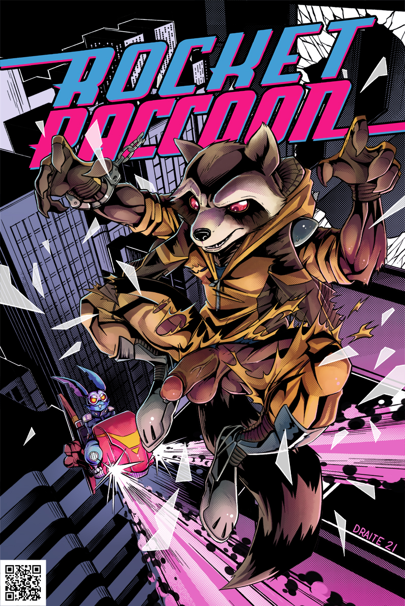 action_pose anthro balls blackjack_o'hare boots city cityscape clothed clothing cover cover_art cover_page draite footwear foreskin genitals guardians_of_the_galaxy handcuffs humanoid lagomorph leporid male mammal marvel parody partially_clothed penis pose procyonid public qr_code rabbit raccoon rocket_raccoon shackles solo spacecraft torn_clothing uncut vehicle