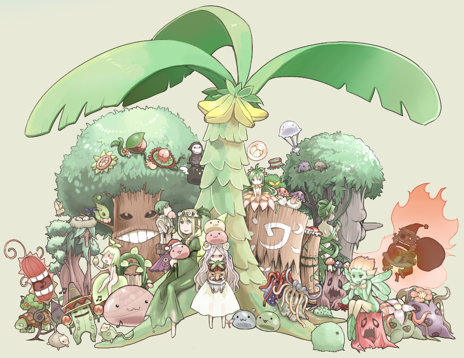 2boys 6+girls :3 annotated antonio_(ragnarok_online) apple belt black_gloves blue_pants breathing_fire brown_belt bug closed_mouth color_connection commentary_request completely_nude creature crop_top dancing demon dolor_of_thanatos dress drops_(ragnarok_online) drosera_(ragnarok_online) dryad dryad_(ragnarok_online) egg elder_willow_(ragnarok_online) enchanted_peach_tree eyepatch fabre fairy fairy_wings fingerless_gloves fire flora_(ragnarok_online) food fruit full_body gauntlets geographer_(ragnarok_online) gloves green_hair hat hermit_plant howard_alt-eisen hydra_(ragnarok_online) insect instrument karakasa_(ragnarok_online) karakasa_obake lady_tanee les_(ragnarok_online) long_hair looking_at_viewer mandragora_(ragnarok_online) maracas marin_(ragnarok_online) marina_(ragnarok_online) marine_sphere mask mastering mavka monster monster_girl muka_(ragnarok_online) multiple_boys multiple_girls muscipular_(ragnarok_online) musical_note negi_mugiya neo_punk nepenthes nest nude open_clothes open_mouth open_shirt pants parasite_(ragnarok_online) peach penomena permeter_(ragnarok_online) petite_(ragnarok_online) pinguicula plankton_(ragnarok_online) plant_girl plant_hair poison_spore poporing poring pouch punk_(ragnarok_online) rafflesia_(ragnarok_online) ragnarok_online santa_costume santa_hat shirt short_hair skeggiold slime_(creature) sombrero spore_(ragnarok_online) stem_worm stone_shooter suspenders teeth tentacles tree umbrella white_dress white_shirt whitesmith_(ragnarok_online) willow_(ragnarok_online) wings wood_goblin wooden_golem wormtail_(ragnarok_online)
