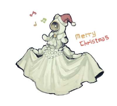 2017 4_arms alpha_channel amamidori animal_humanoid bear biped christmas christmas_clothing christmas_headwear clothing digital_media_(artwork) digital_painting_(artwork) dress english_text featureless_hands female fur hat headgear headwear holding_clothing holding_dress holding_object holidays humanoid low_res machine mammal mammal_humanoid multi_arm multi_limb musical_note omake red_text robot santa_hat scp-808 simple_background solo speaker speaker_face text transparent_background ursid_humanoid white_body white_clothing white_dress white_ears white_fur yellow_text