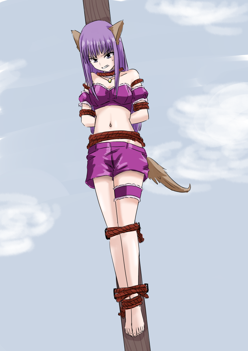 1girl animal_ears boots breasts bridal_garter cleavage commentary_request coppersidedom detached_sleeves fujiwara_zakuro highres knee_boots long_hair magical_girl mew_zakuro midriff official_style pink_ribbon puffy_detached_sleeves puffy_sleeves purple_footwear purple_hair ribbon solo tail tokyo_mew_mew tokyo_mew_mew_new very_long_hair wolf_ears wolf_girl wolf_tail