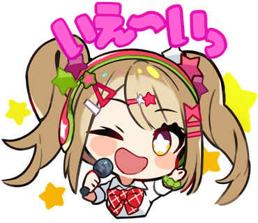 1girl ;d arm_up blonde_hair bow bowtie bright_pupils chibi collared_shirt cropped_torso denonbu green_scrunchie hair_ornament hairclip hand_up headphones holding holding_microphone kayano_futaba kurumitsu long_hair looking_at_viewer lowres microphone official_art one_eye_closed open_mouth red_bow red_bowtie scrunchie shirt smile solo star-shaped_pupils star_(symbol) star_hair_ornament symbol-shaped_pupils translation_request transparent_background twintails upper_body white_pupils white_shirt wrist_scrunchie yellow_eyes