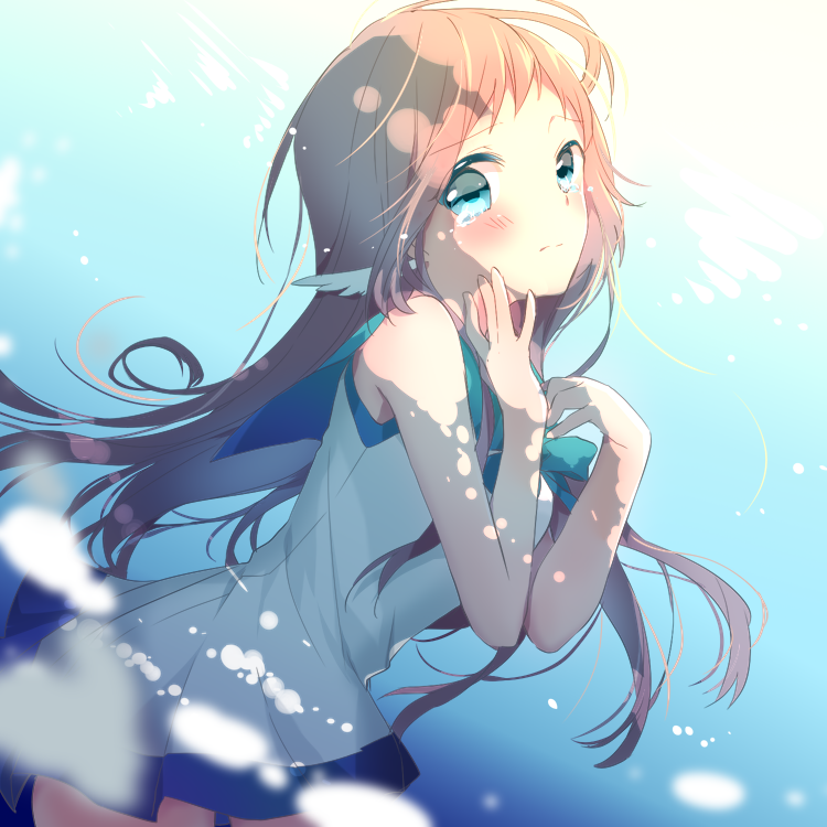 awai_hinata blue_eyes brown_hair feathers long_hair mukaido_manaka nagi_no_asukara nami_junior_high_school_uniform school_uniform underwater white_feathers