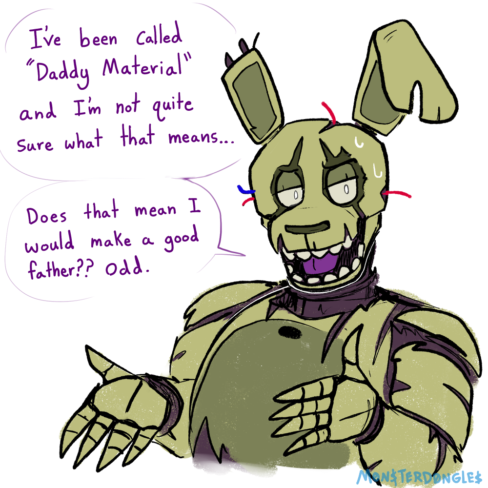 ... 2021 ? animatronic anthro bodily_fluids dialogue english_text five_nights_at_freddy's five_nights_at_freddy's_3 green_body green_nose grey_sclera half-closed_eyes humor lagomorph leporid long_ears looking_away machine male mammal monsterdongles multicolored_body narrowed_eyes notched_ear open_mouth portrait question rabbit robot simple_background sketch solo speech_bubble springtrap_(fnaf) sweat teeth text tongue torn_arm torn_body torn_face two_tone_body video_games white_background white_eyes wire