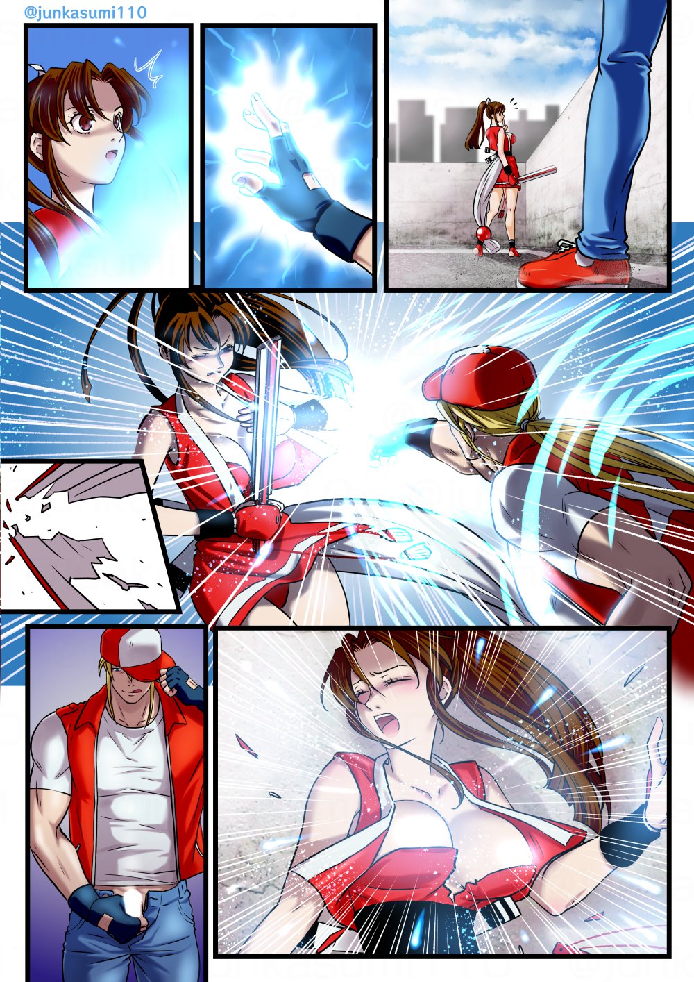 aroused ass bare belt bogard bottomless breasts brown censored characters clothes copyrights fatal_fury girl hair hetero highres japanese japanese_clothes juice k.o. kasumi kasumi_jun kimono king large legs mai mai_shiranui nipples number of open outdoors panties ponytail position pussy red sex shiranui_mai snk straddling sweat terry terry_bogard the the_king_of_fighters thighs top underwear unzipped walking