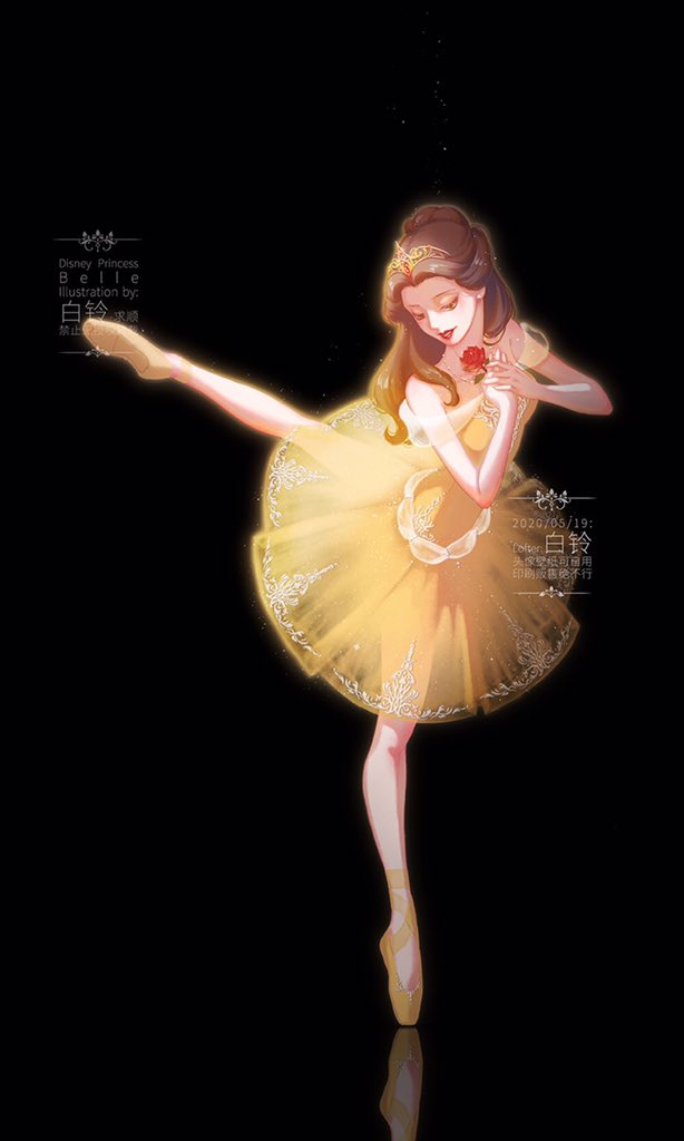 1girl ballerina ballet bare_shoulders beauty_and_the_beast beling0210 belle_(disney) brown_hair disney dress en_pointe flower hair_bun jewelry long_hair necklace pantyhose pointe_shoes rose smile tiara tutu