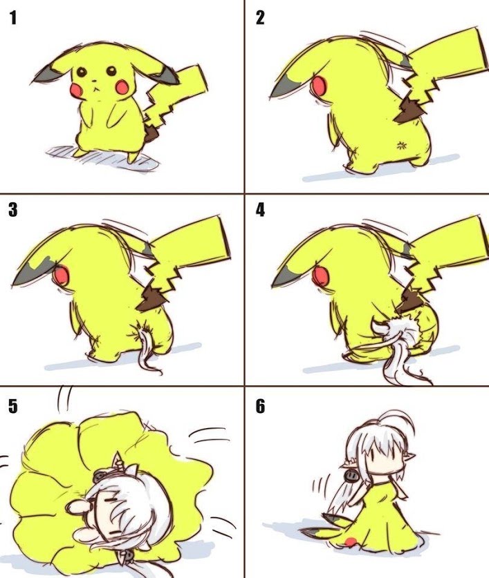 ambiguous_gender anal anime anus chibi clothing clothing_transformation costume cursed_image disguise dress dress_up female greenteaneko hair human innocent_expression intersex intersex/female mammal murid murine nightmare_fuel nintendo pikachu pok&eacute;mon pok&eacute;mon_(species) reveal rodent transformation video_games what white_hair why