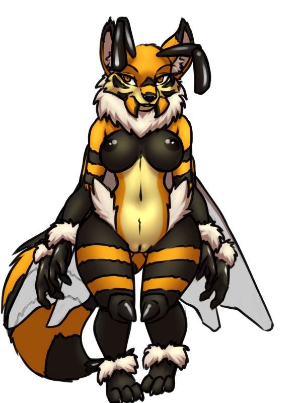 antennae_(anatomy) anthro arthropod beaux bee canid canine el'phine female fox furball_(artist) hybrid hymenopteran insect mammal mandibles multi_arm multi_limb multi_wing short_stack solo wide_hips wings