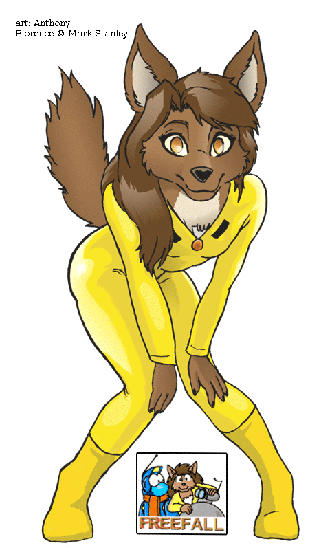 2004 alpha_channel amber_eyes anthony_sarkasuo anthro black_nose bowman's_wolf brown_body brown_fur brown_hair canid canine canis claws clothed clothing digitigrade english_text female florence_ambrose freefall fully_clothed fur hair logo mammal red_wolf solo text webcomic webcomic_character wolf