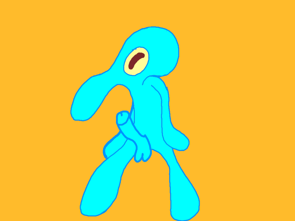 abstract anthro balls big_penis blue_body blue_skin brown_eyes cephalopod coleoid decapodiform erection featureless_arms featureless_chest featureless_feet featureless_hands featureless_legs featureless_limbs genitals imposing large_head large_nose male marine meme mollusk nickelodeon nude penis simple_background solo spongebob_squarepants squidward_tentacles standing tentacles