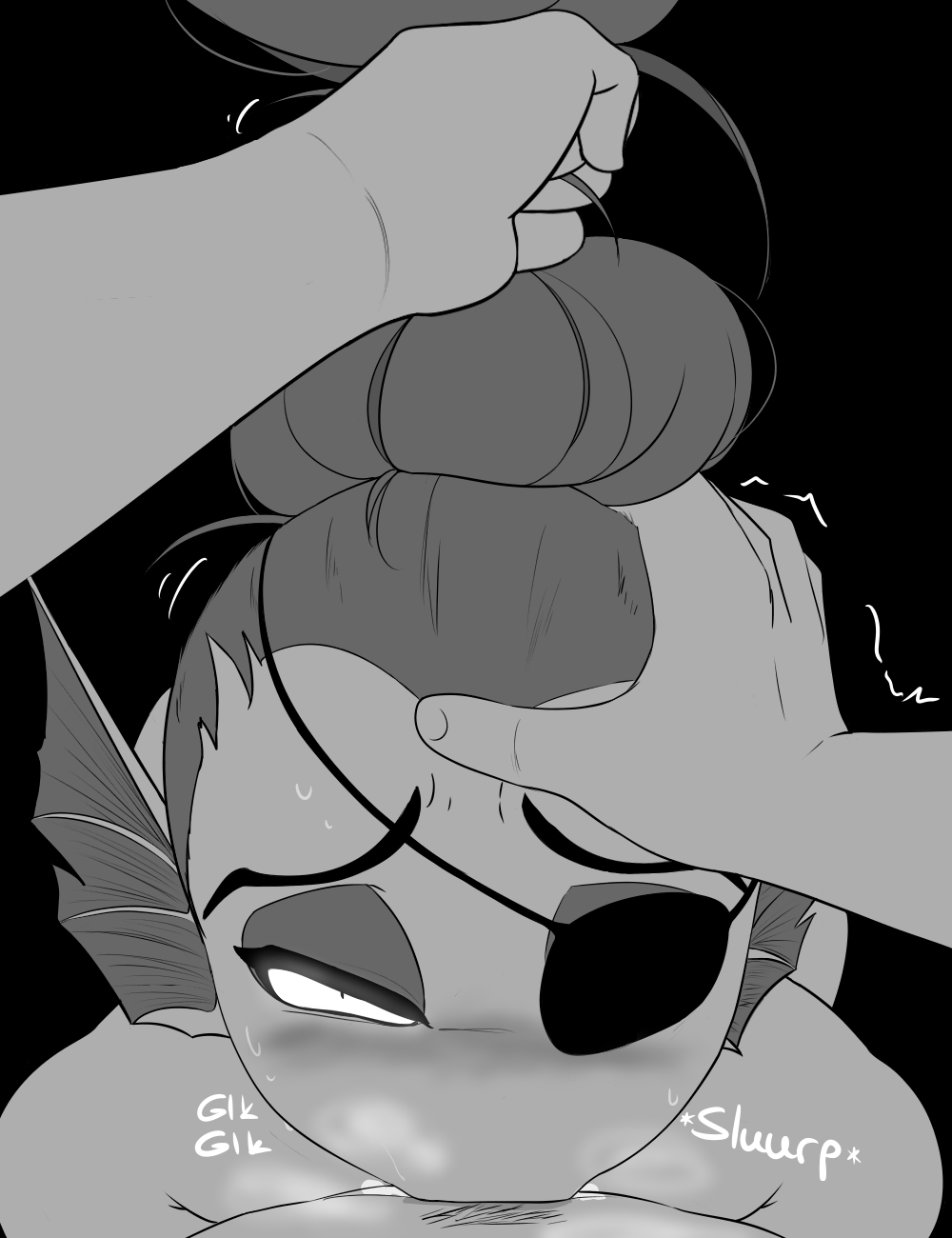 anthro anthro_penetrated black_background blush bodily_fluids deep_throat domination duo eye_patch eyewear fellatio female female_focus female_on_human female_penetrated first_person_view fish greyscale haaru hair hair_grab hi_res holding_head human human_on_anthro human_penetrating human_penetrating_anthro interspecies long_hair looking_at_viewer male male/female male_domination male_on_anthro male_penetrating male_penetrating_female mammal marine monochrome oral penetration penile ponytail sex simple_background solo_focus sweat text touching_hair undertale undyne video_games
