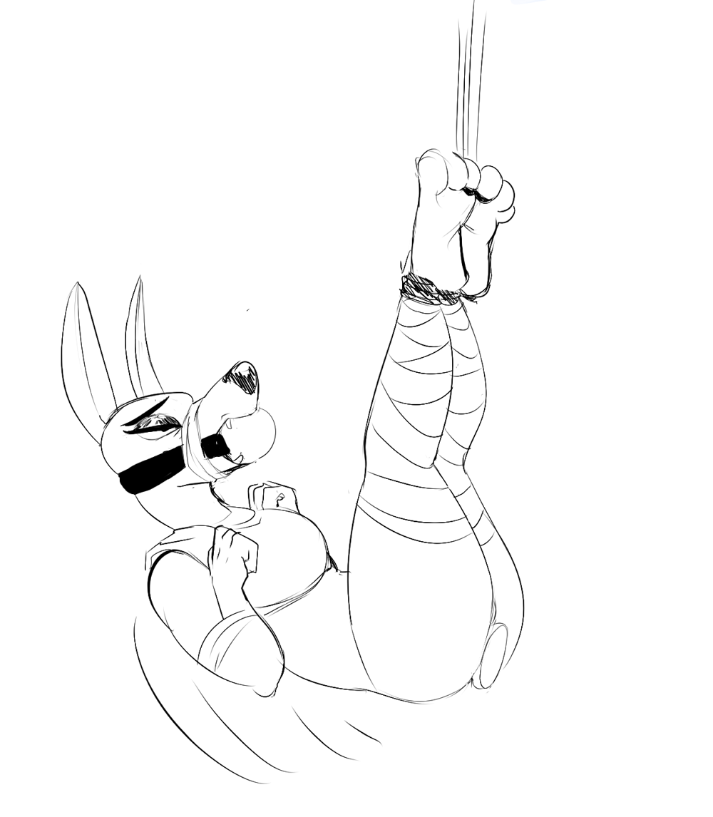 amunet_(ducktales) anthro ball_gag bandage barefoot bdsm bondage bound buttplug canid canine canis cybertuna disney ducktales ducktales_(2017) egyptian_mythology feet female gag jackal mammal middle_eastern_mythology monochrome mummy muzzle_(object) mythology restrained rope sex_toy sketch solo toe_restraints toes_tied undead