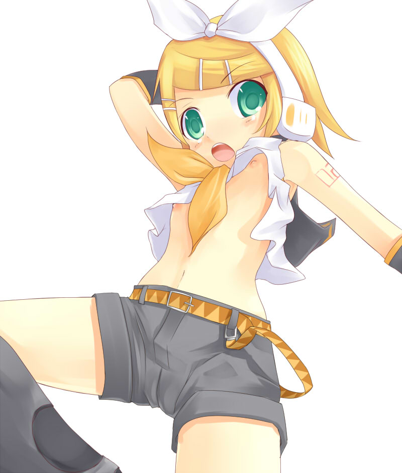 flat_chest from_below kagamine_rin kuro_(be_ok) nipples shorts solo vocaloid