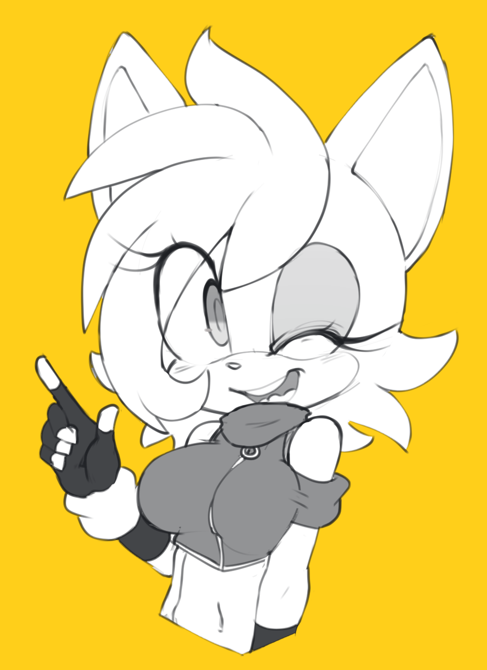 anthro breasts clothed clothing dormouse female fingerless_gloves fur gloves hair handwear hearlesssoul heza_the_dormouse hi_res mammal navel one_eye_closed open_mouth rodent simple_background solo sonic_the_hedgehog_(series) tenshigarden wink yellow_background