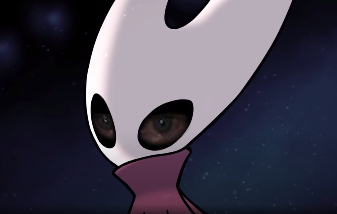 ambiguous_gender cape close-up clothing crying_cat dovne empty_eyes fecharis hollow_knight horn hornet_(hollow_knight) meme reaction_image solo team_cherry video_games